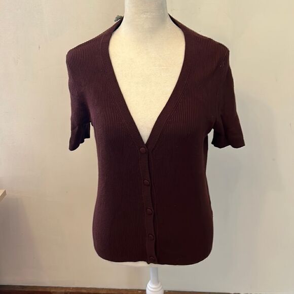 Marled brown short sleeve sweater Size S New - Picture 1 of 10